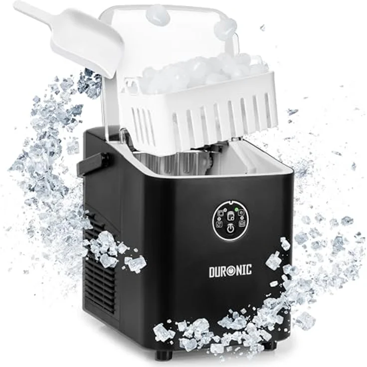 Duronic ICM12 BK Automatische Eiswürfelmaschine | 8 Eiswürfel in 6-8 min | Leiser Kompressor bis 54dB | 1 kg Eis Eiswürfelbereiter – Bild 1
