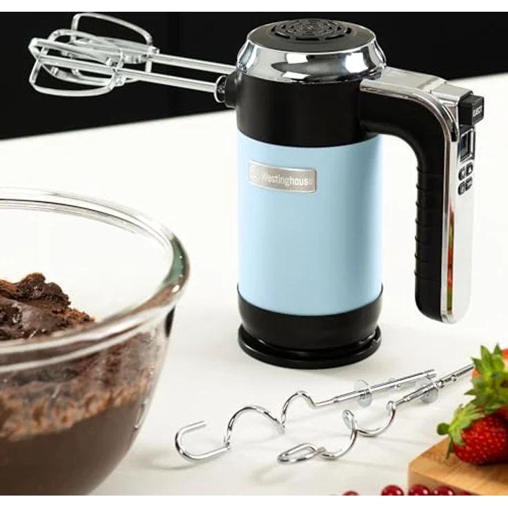 Westinghouse Retro Handmixer, 5 Geschwindigkeitsstufen + Turbofunktion, LCD-Anzeige, Timer, 350 Watt, hellblau – Bild 4