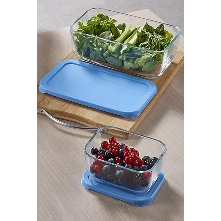Pasabahce Snow Box Aufbewahrungsset Blau Deckel, 3 Stück - 1200ml + 275cc + 275cc – Bild 3