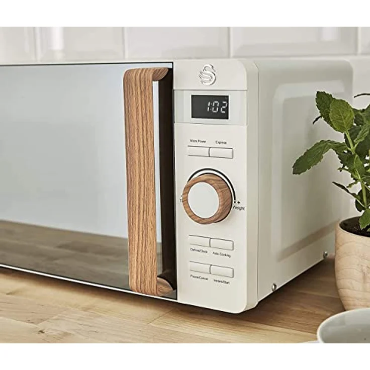 Swan Nordic Digital Mikrowelle 20L, 800W, 6 Betriebsstufen, Timer 30 min, Matt Weiß mit Holzgriff und Easy Clean – Bild 3