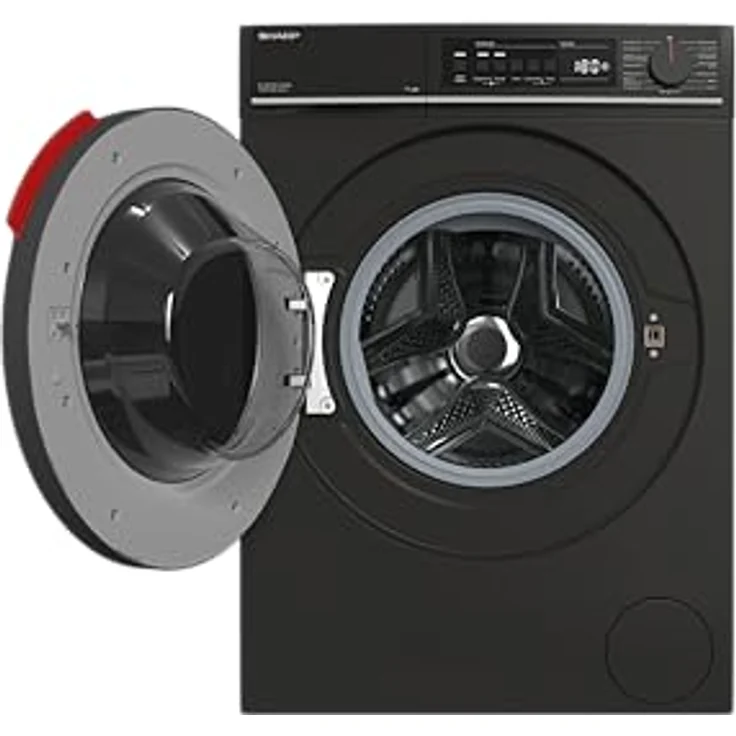 Sharp ES-WNFB214CMDA-DE Waschmaschine, 12 kg, Energieklasse A, 1400 U/min, Inverter Motor, AquaStop, WiFi App-Steuerung, Dampf-Funktion, Schnellwaschgang, Schwarz Matt – Bild 3