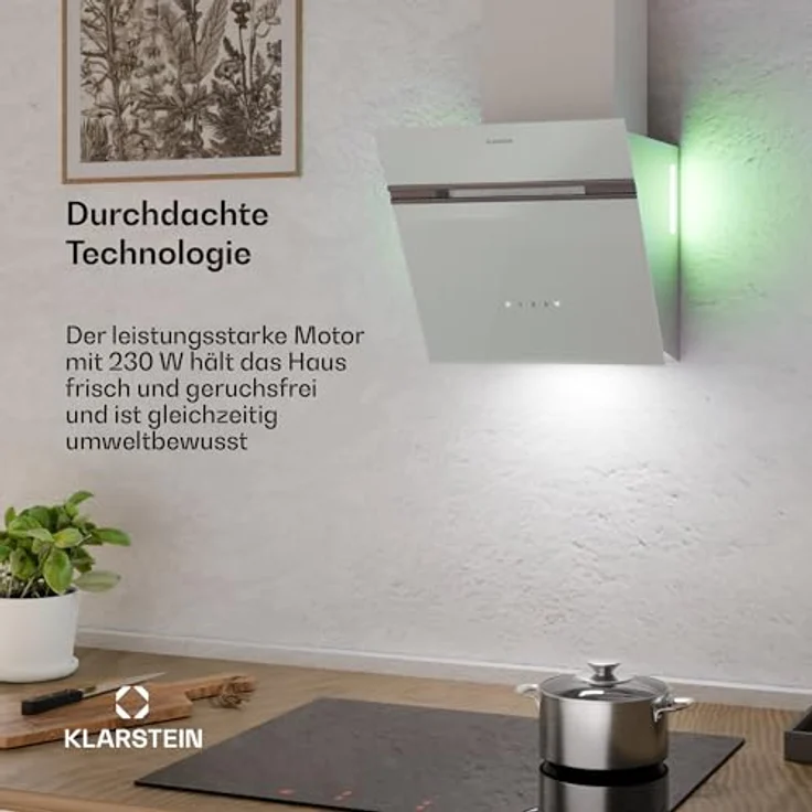 Klarstein Alina Dunstabzugshaube – 540 m³/h, Touch-Bedienfeld, LED-Beleuchtung, Energieeffizienzklasse A, 3 Leistungsstufen, Umluftbetrieb, Schwarz, Wandhaube – Bild 3