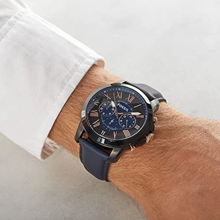 Fossil Herrenuhr Grant, QuarzChronographenwerk, 44 mm SmokeEdelstahlgehäuse mit Echtlederarmband, FS5061 – Bild 5