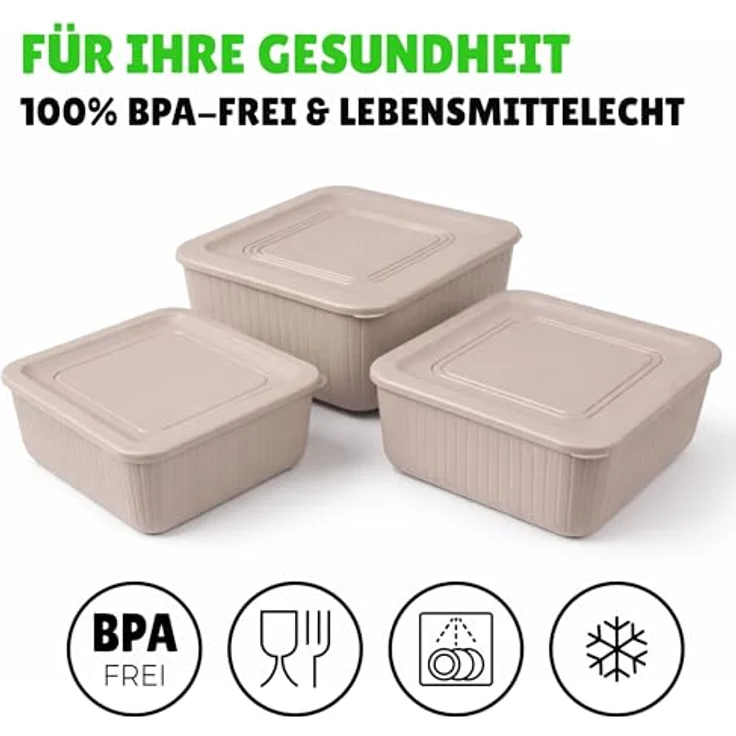 HOPEG Frischhaltedose 3er Set, Luftdicht und BPA-frei, verschiedene Größen (0,5 L, 1 L, 1,5 L), Beige – Bild 3