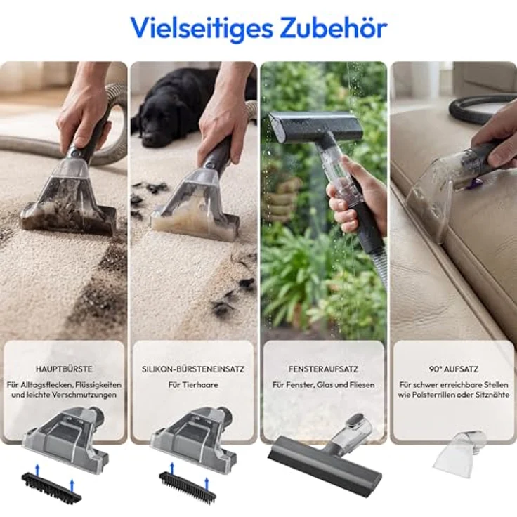 MEDION MD100122 Polsterreiniger Waschsauger, Nasssauger für Teppiche und Autositze, grau, 750 W, mit Frisch- und Schmutzwassertank, Fenster-Aufsatz – Bild 3