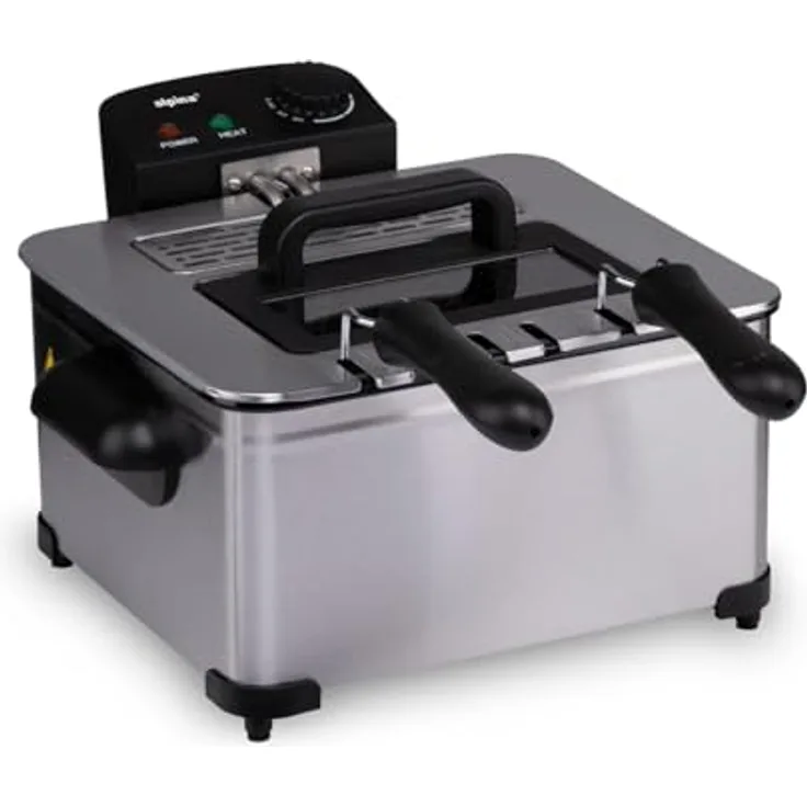 Alpina Friteuse 5L - Doppel Fritteuse mit verstellbarem Thermostat - Deep Fryer 2000 W - Edelstahl, Silber
