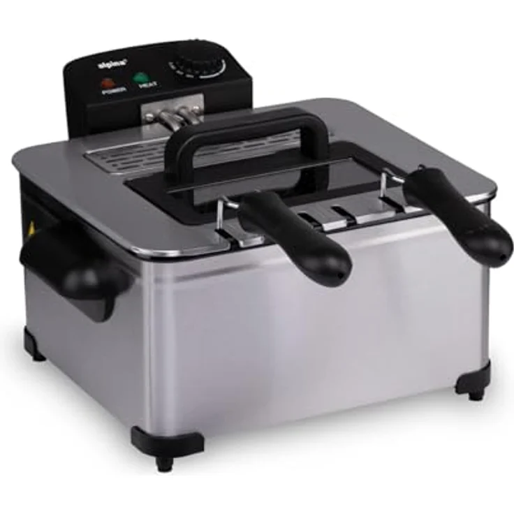 Alpina Friteuse 5L - Doppel Fritteuse mit verstellbarem Thermostat - Deep Fryer 2000 W - Edelstahl, Silber – Bild 1