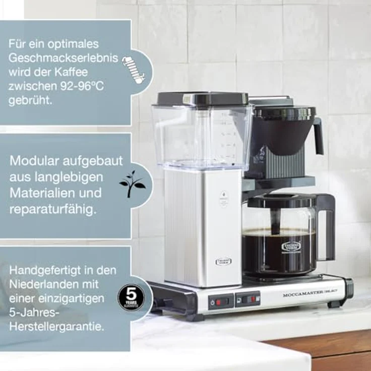 Moccamaster Filter Kaffeemaschine KBG Select, 1.25 Liter, 1520 W, Matt Silver – Bild 3