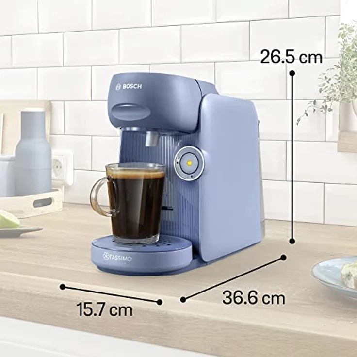 Tassimo Finesse Kapselmaschine TAS16B5 Kaffeemaschine by Bosch, 70 Getränke, intensiverer Kaffee auf Kopfdruck, Abschaltautomatik, perfekt dosiert, platzsparend, 1400 W, 0.7 liters , blau – Bild 2