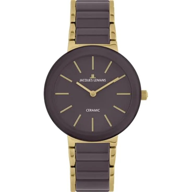 Jacques Lemans 42-7ZE Damenuhr Monaco, Quarzwerk, goldfarben mit brauner Keramik, 34 mm, wasserdicht bis 10 bar