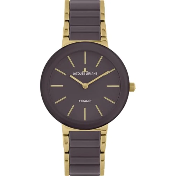 Jacques Lemans 42-7ZE Damenuhr Monaco, Quarzwerk, goldfarben mit brauner Keramik, 34 mm, wasserdicht bis 10 bar – Bild 1