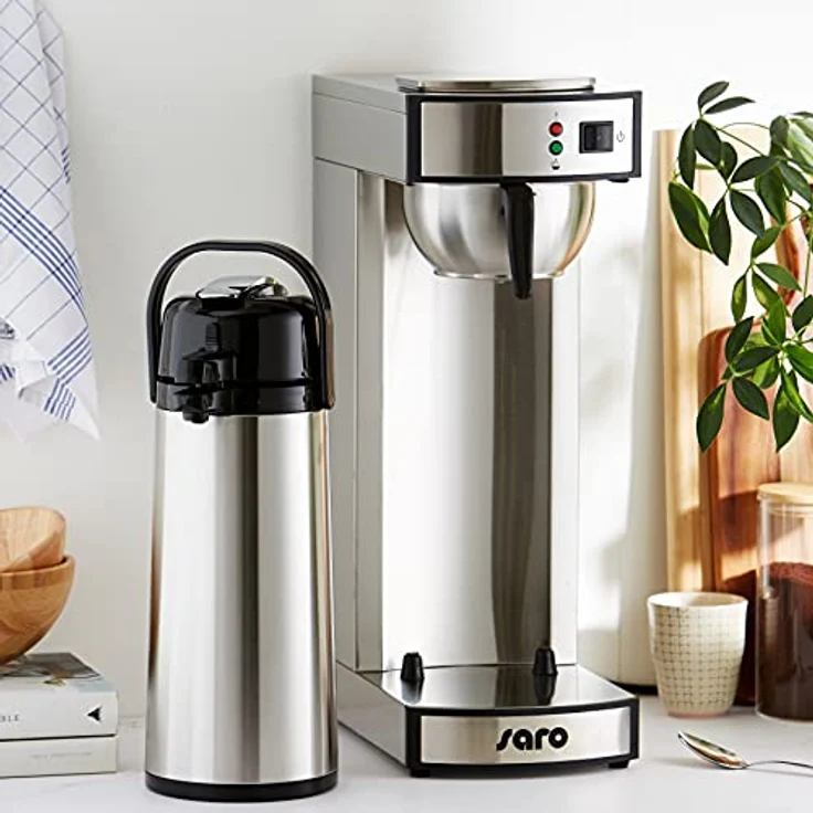 Saro Thermo Kaffeemaschine mit Korbfilter und Thermoskanne Industriekaffeemaschine mit Pumpkanne (2,2 Liter, ca. 10 Tassen Kaffee, Brüh- & Warmhaltefunktion), silber – Bild 6