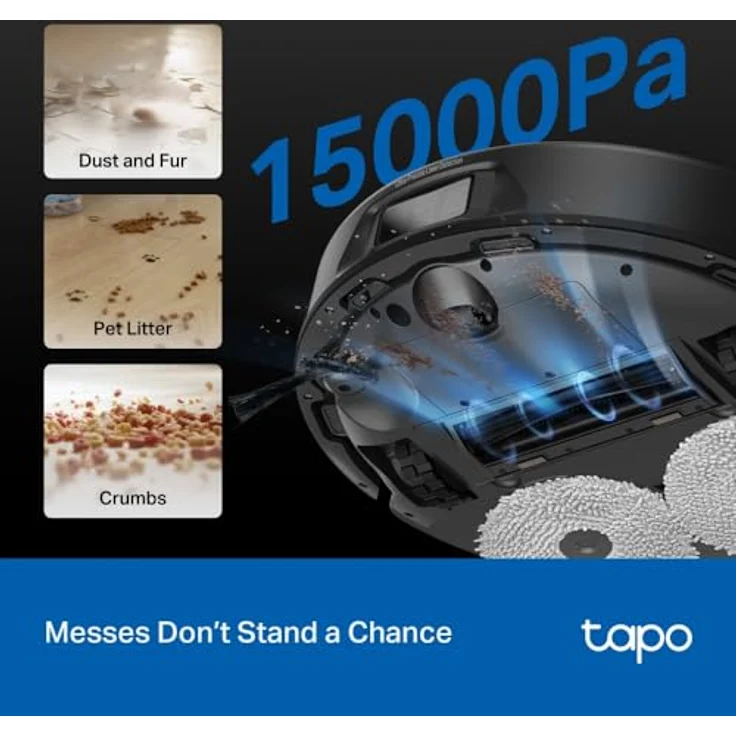TP-Link Tapo RV50 Pro Omni, Roboterstaubsauger und Wischer mit 15.000 Pa Saugkraft, Antiverknotungsbürsten, Selbstentleerung, Schwarz – Bild 3