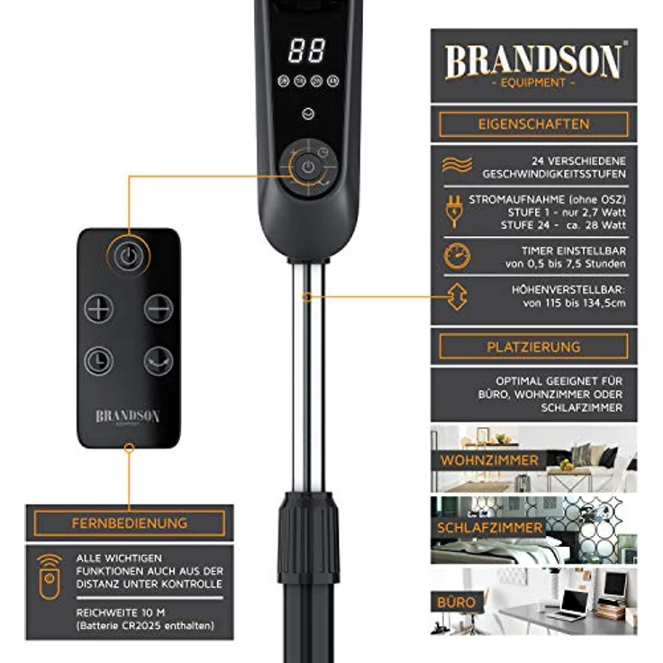 Brandson Standventilator DC Silent mit Fernbedienung + Display - mobiler Lüfter - 24 Geschwindigke – Bild 6