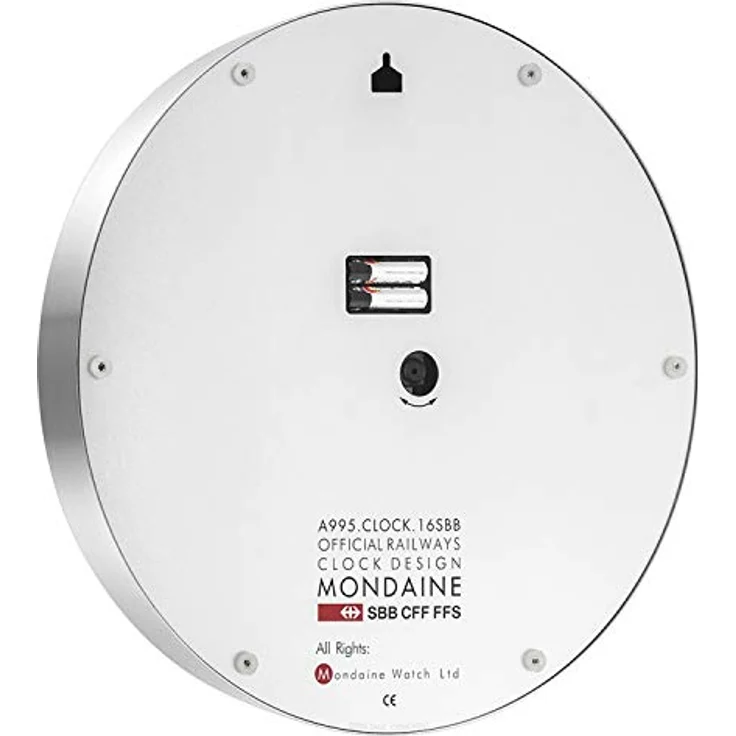 Mondaine - Wanduhr A995.Clock.16SBB 40cm - Bahnhofsuhr in Silber aus gebürstetem Aluminium mit rotem Sekundenzeiger staubbeständig - Hergestellt in der Schweiz – Bild 2
