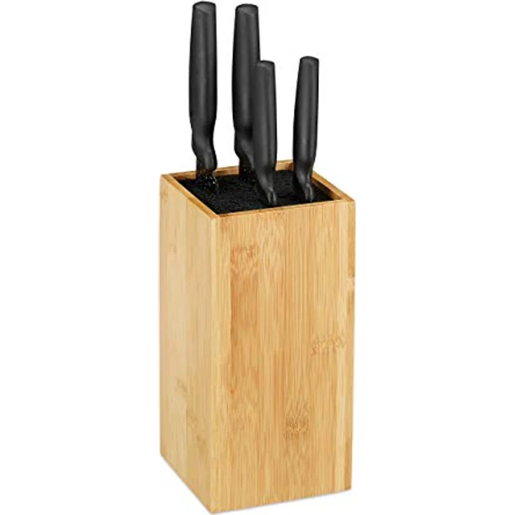 Relaxdays Messerblock unbestückt aus Bambus, mit Borsteneinsatz, für 6 Messer, HD 24x12 cm, natur – Bild 1