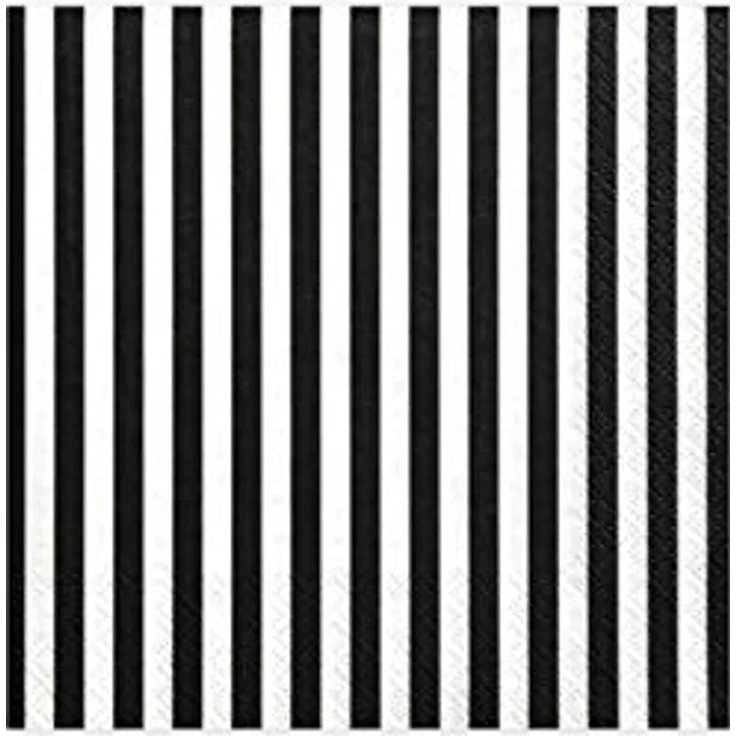 PartyDeco Gestreifte Servietten, schwarz, 3-lagig, 33 x 33 cm, 20 Stück