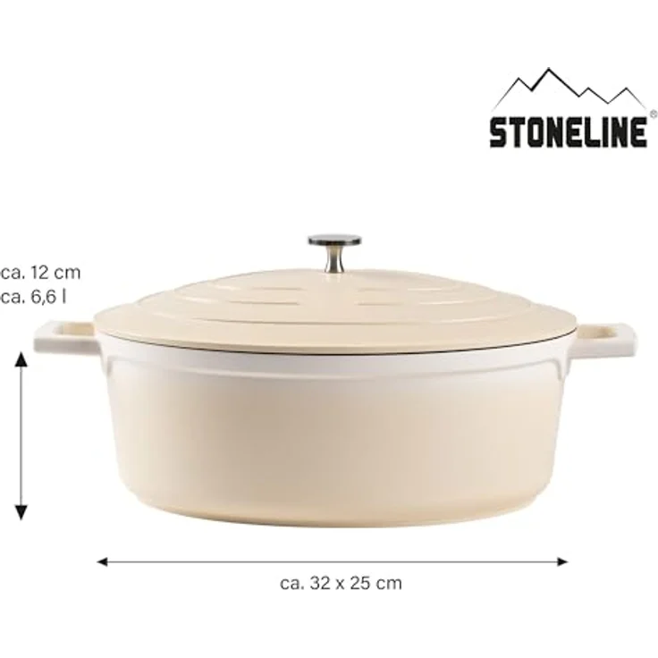 STONELINE Cocotte Bräter mit Deckel Induktion 32 cm, 6,6 L, Aluguss Topf mit echten Steinpartikeln, Backofengeeignet, Creme – Bild 4