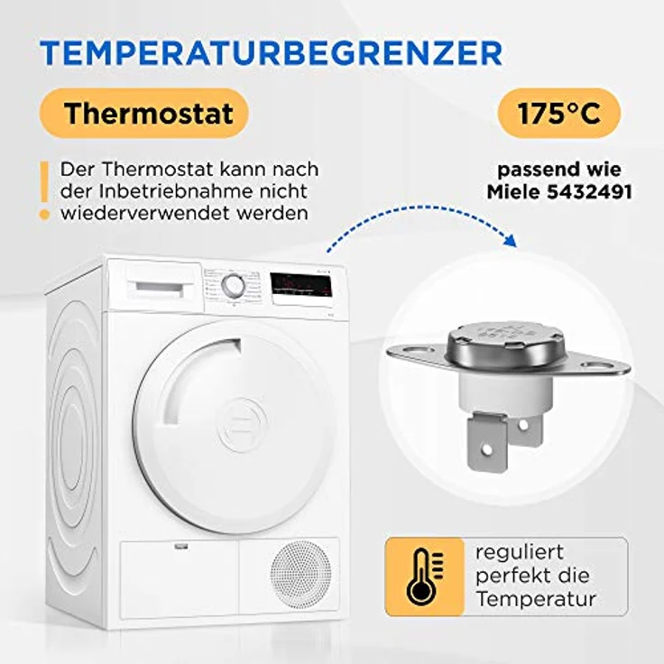 VIOKS Thermostat für Trockner, Ersatz für 5432491, Temperaturbegrenzer 175°C für Wärmepumpen- und Kondenstrockner, hohe Qualität, einfache Installation – Bild 3