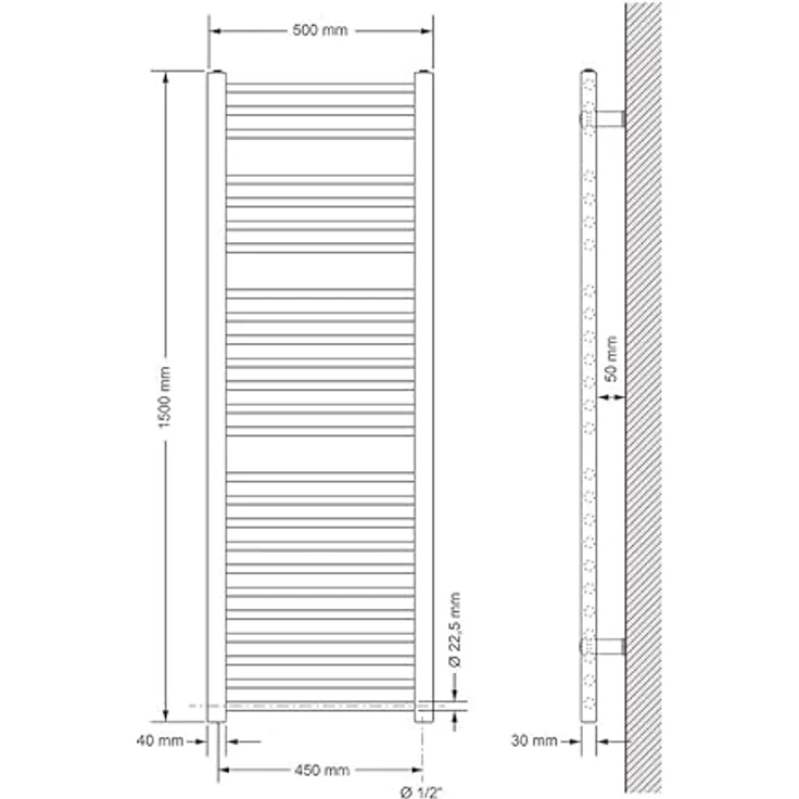 LuxeBath Badheizkörper 500 x 1500 mm, Weiß, gerade mit Seitenanschluss und effizienter Wärmeableitung – Bild 2