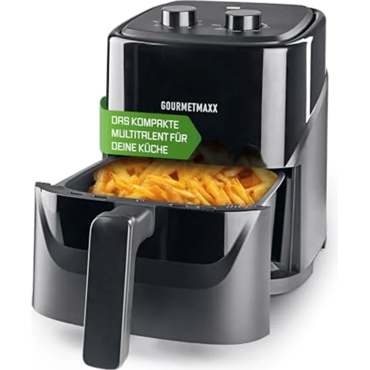 GOURMETmaxx Heißluftfritteuse 3,2 L, 1300 W schwarz | Mechanisch mit Timer & Temperaturregler | Kompakt für fettfreies Frittieren, Braten & Grillen – Bild 1