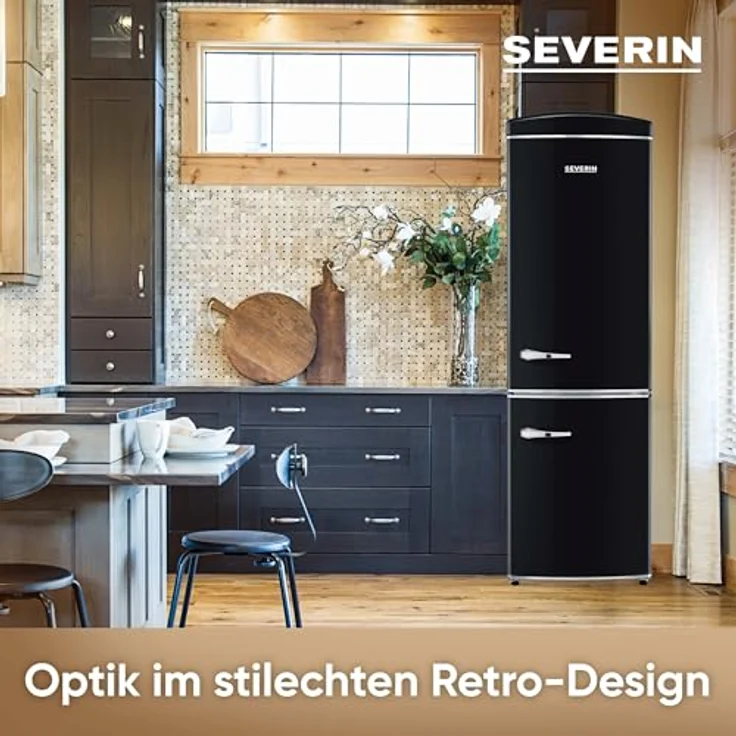 SEVERIN Retro Kombi No Frost RKG 8998, Kühl-Gefrierkombination mit 315 L Nutzinhalt, schwarz, rechts öffnend – Bild 4