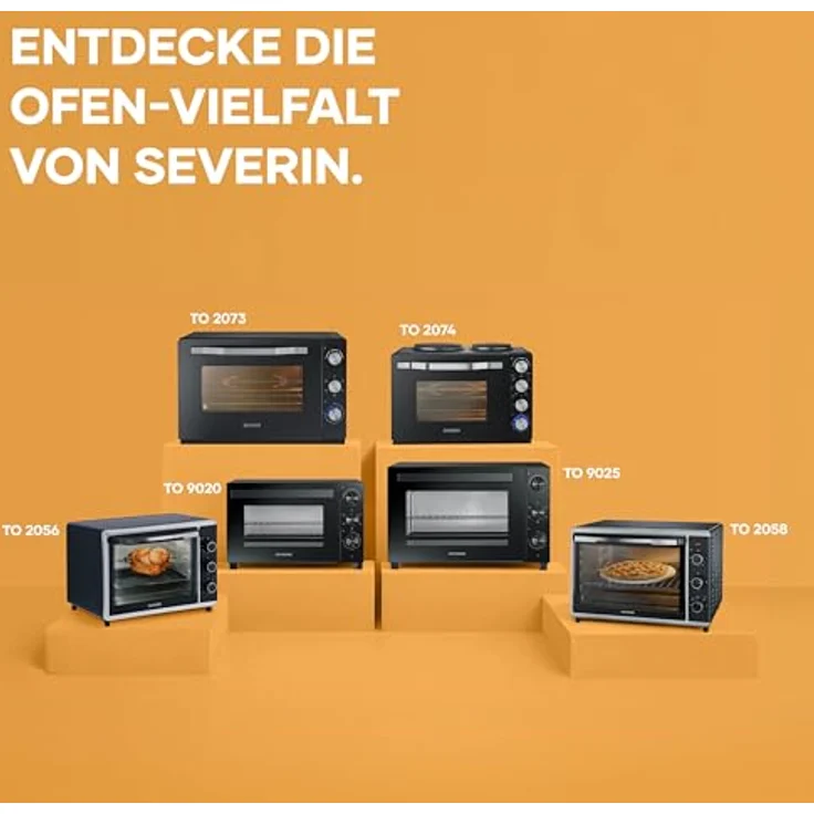 Severin TO 9025 Minibackofen, elektrisch mit 1800 W, schwarz, Grill- und Heißluftfunktion, höhenverstellbarer Grillrost – Bild 10