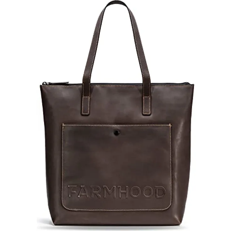 Farmhood Shopper Nashville, Leder mit Innenausstattung, zwei Steckfächern und Reißverschlussfach, braun