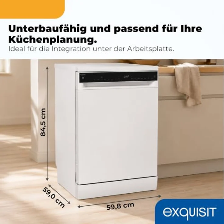 Exquisit GSP59316-450C Geschirrspüler, 16 Maßgedecke, Energieklasse C, 8 Spülprogramme, Aquastop, Innenbeleuchtung, Unterbaufähig, Weiß – Bild 3