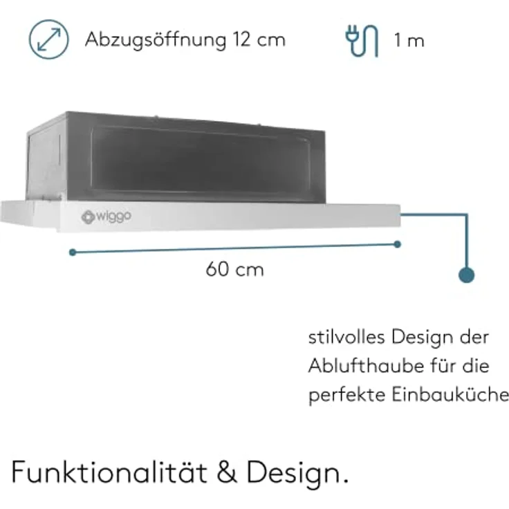Wiggo Dunstabzugshaube 60cm WE-632R weiß I Flachschirmhaube für Abluft oder Umluft Dunstabzug 300m³/h mit LED-Beleuchtung I Einbau-Dunstabzugshaube inkl. Fettfilter & 2× Kohlefilter – Bild 5