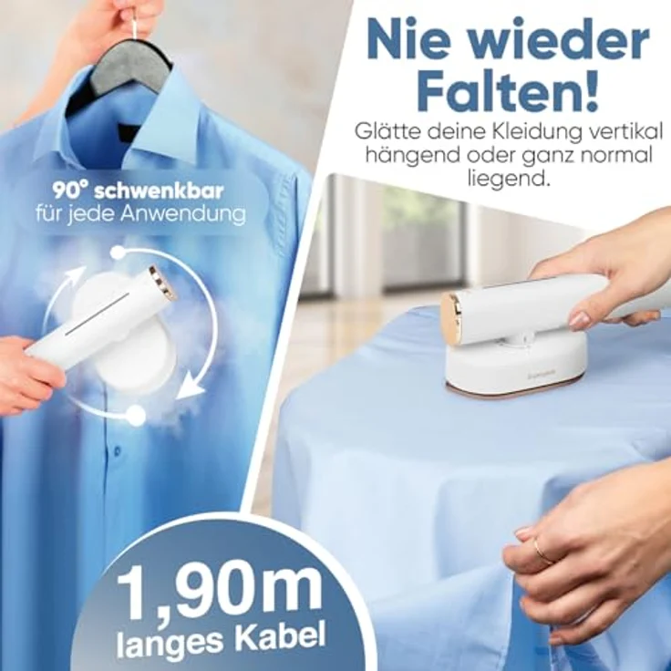 ProfiCare® PC DG 3124 Dampfglätter, 30 Sek. Aufheizzeit, 1,90m Kabel, bis zu 20 Min. Betriebszeit, für alle Stoffe, ideal für Reise und Alltag – Bild 2