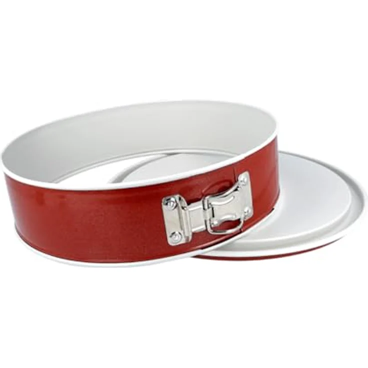EUROHOME Springform rund Ø26 cm Antihaftbeschichtung - Backform mit Flachboden und Edelstahlverschluss - Backform Kuchen antihaft in Rot-Creme - Auflaufsichere Kuchenform Hitzebeständig bis 250° – Bild 2