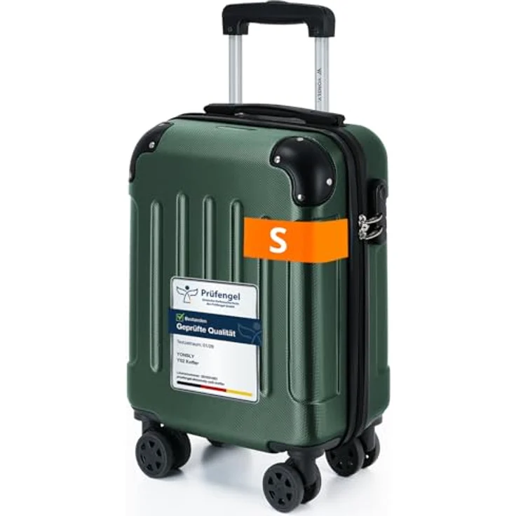 YONSLY Hartschalen Reisekoffer S, Trolley mit 360° Lenkrollen, Zahlenschloss und mehrstufigem Teleskopgriff, Dunkelgrün – Bild 1