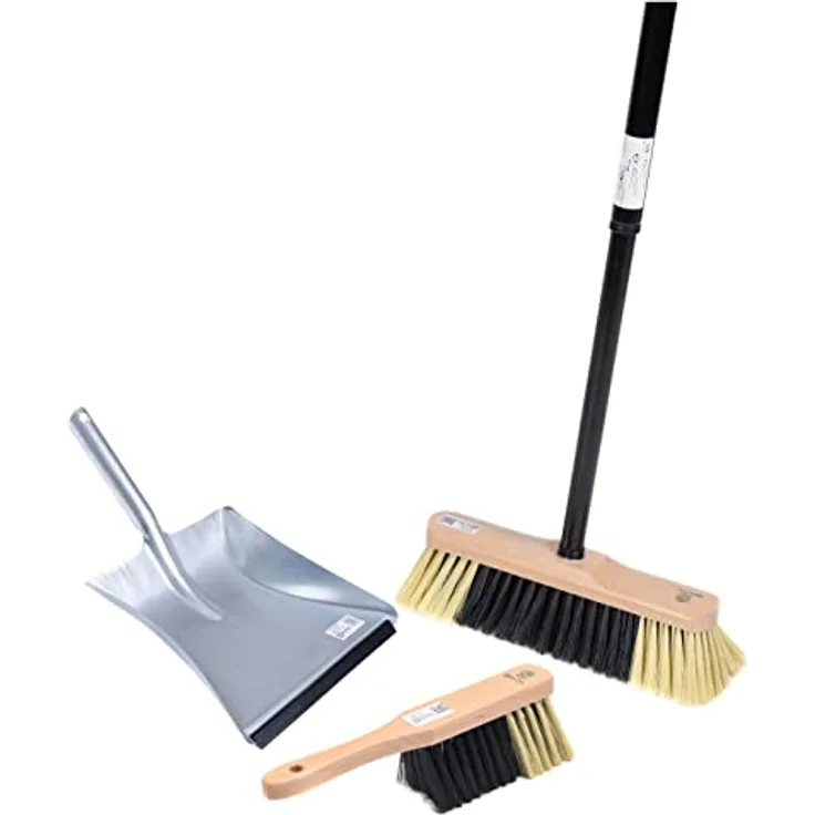 BawiTec Zimmerbesen 30 cm Kehrset Teleskopstiel Handfeger Kehrschaufel Kehrgarnitur Besen Set Gummilippe feine weiche Borsten für Haus Hobby Werkstatt Büro Gastro