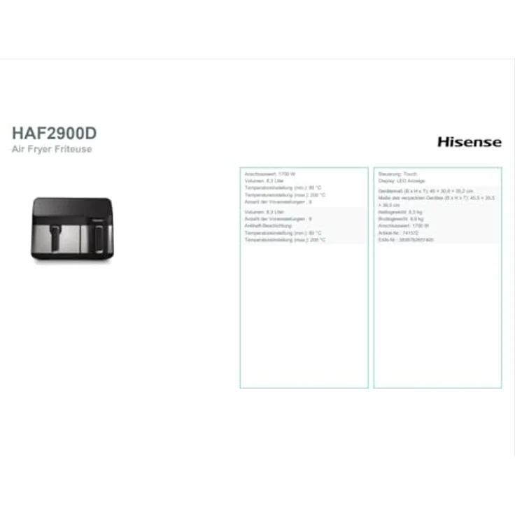 Hisense HAF2900D Fritteuse Dual Schwarz LED mit 8 automatischen Programmen – Bild 7