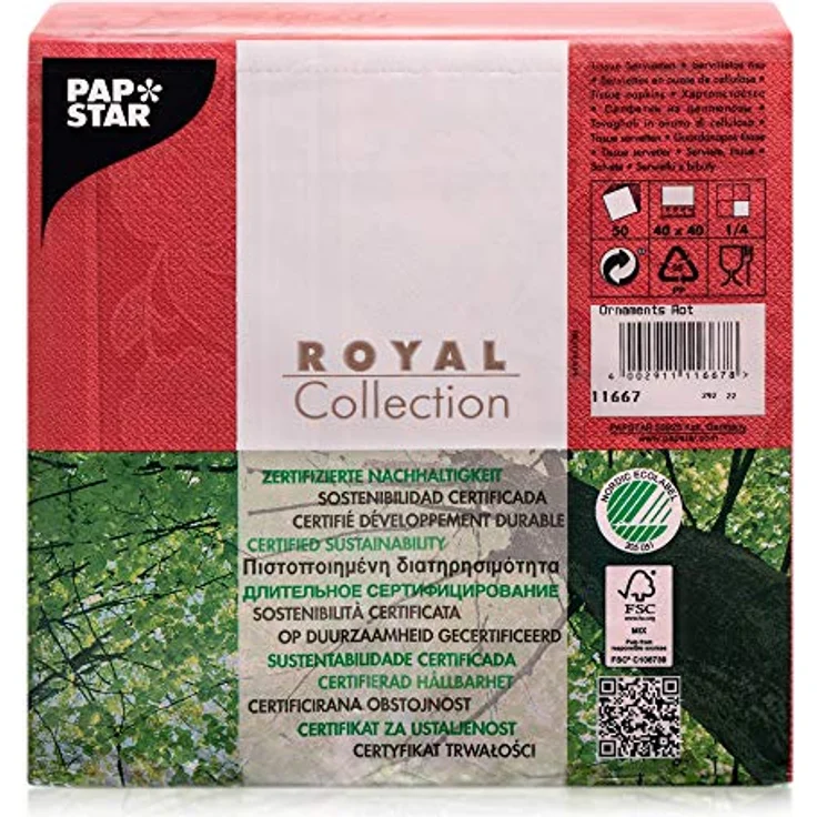 50 Servietten ''ROYAL Collection'' 1-4-Falz 40 cm x 40 cm rot ''Ornaments'' – Bild 3