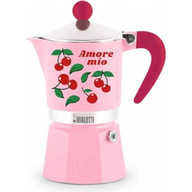 Bialetti Amore Mio Rainbow 3-Tassen-Espressokanne, Rot mit Kirschen, Aluminium, manuelle Espressozubereitung, 130 ml – Bild 1