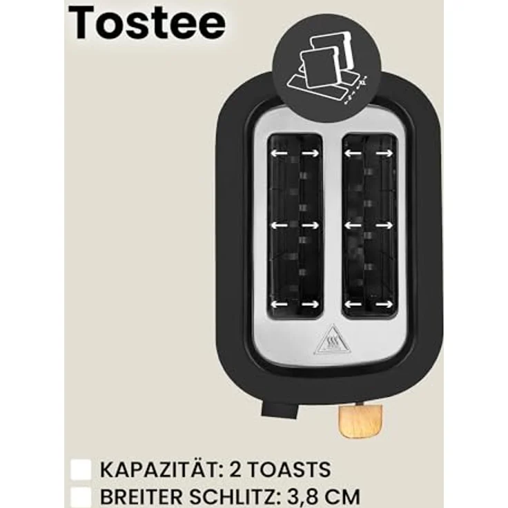 lionelo Toaster TOSTEE, 2 kurze Schlitze, 1500,00 W, Krümelfach/Auftau- & Aufwärmfunktion, weiß-schwarz – Bild 4
