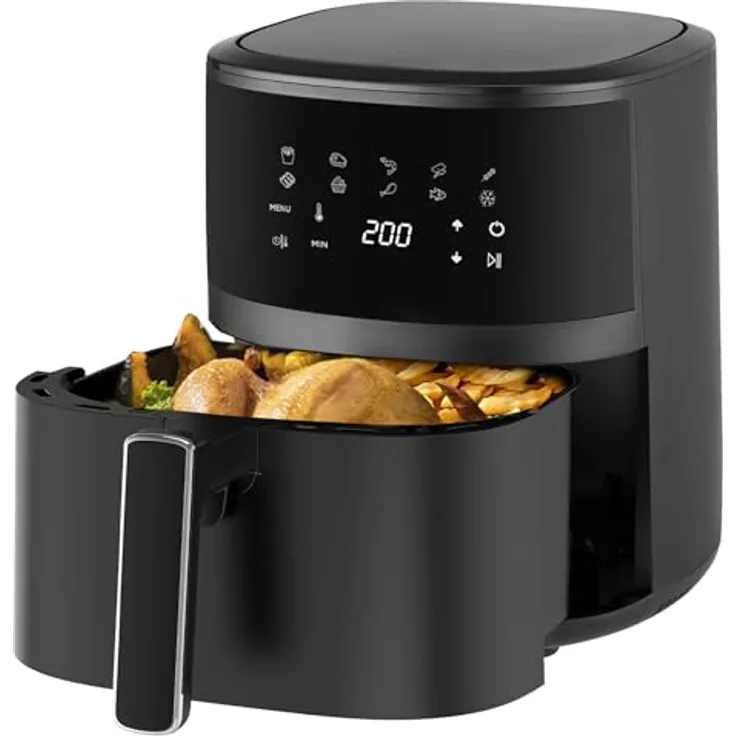 Extralink Home Air Fryer 4,2 L, Heißluftfritteuse mit berührungsempfindlicher Steuerung und Sicherheitsfunktionen, schwarz
