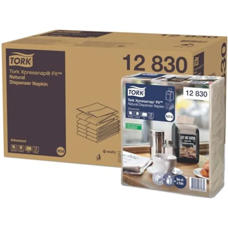 Tork Xpressnap Fit Spenderservietten – 12830 – Servietten zum Nachfüllen für N14 Serviettenspender, Advanced Qualität – 2-lagig, natur – 6 x 120 (720) Stück