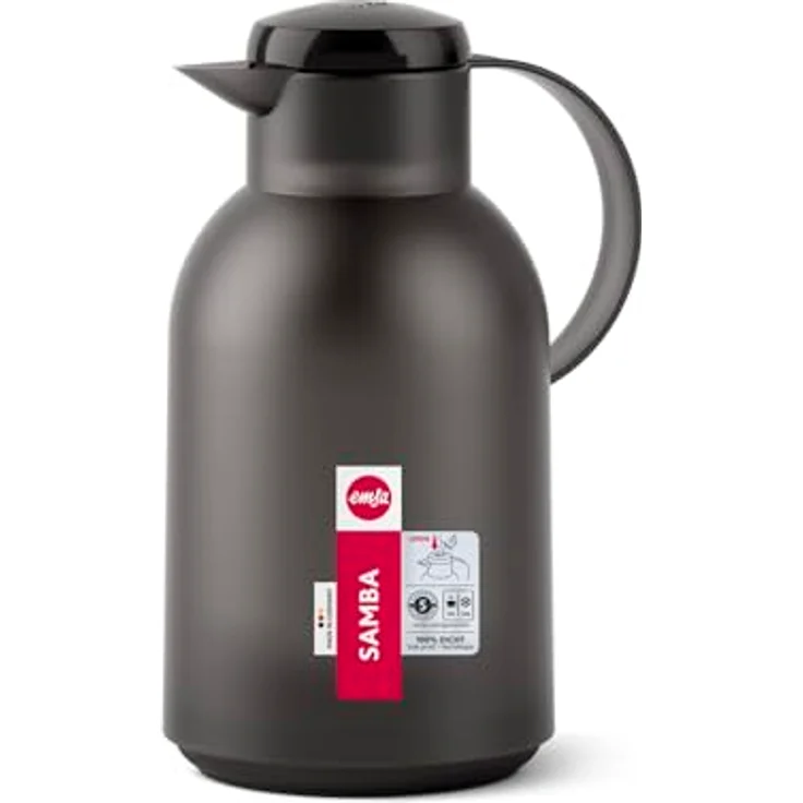 Emsa N4011900 Samba Isolierkanne (1,5 Liter, Quick Press Verschluss, 12h heiß und 24h kalt) Transluzent-Schwarz – Bild 9