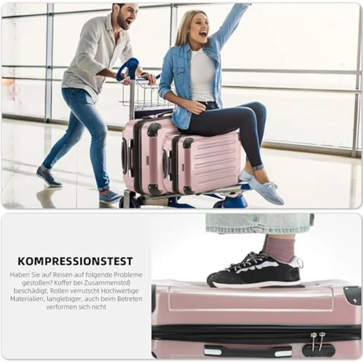 BEIBYE 3er Kofferset Hartschalen-Koffer mit Dehnungsfuge, 4 Doppelrollen, Rosa Gold, Größen XL, L, M – Bild 5