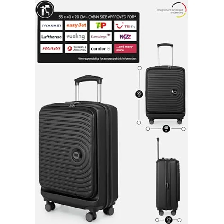 Hauptstadtkoffer Mitte, Handgepäck Toploader 55x40x20 cm, TSA mit Laptopfach, 4 Rollen, Hartschalenkoffer, Schwarz – Bild 2