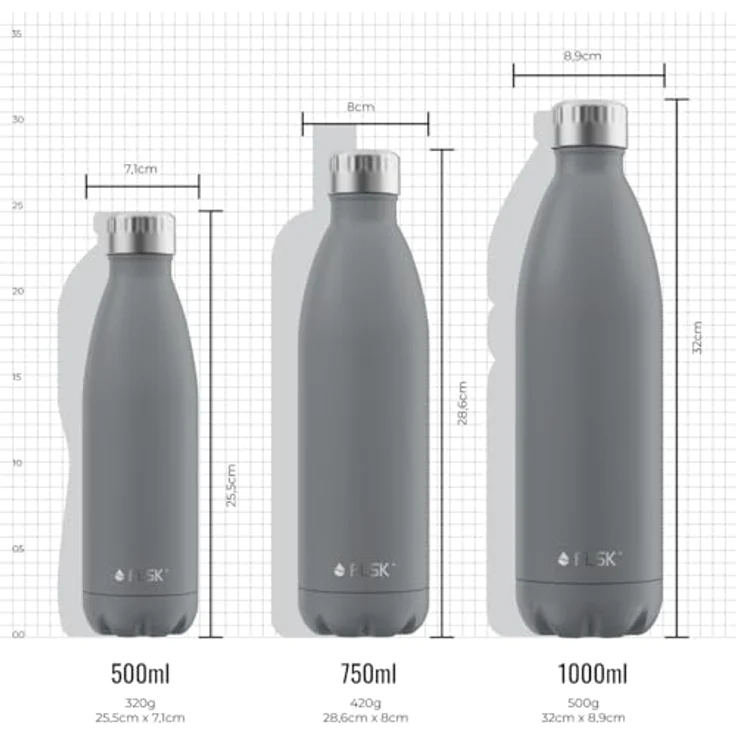 FLSK Trinkflasche I Premium Edelstahl-Thermosflasche I 24 Std. kalt & 18 Std. heiß (stone, 1000 ml) – Bild 4
