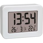 TFA Dostmann Mini Wecker 60.2044.02, Digitaluhr mit Temperaturanzeige, batteriebetrieben, inkl. Datum und Weckalarm, klein, weiß