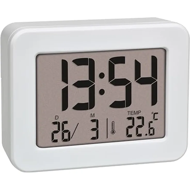 TFA Dostmann Mini Wecker 60.2044.02, Digitaluhr mit Temperaturanzeige, batteriebetrieben, inkl. Datum und Weckalarm, klein, weiß