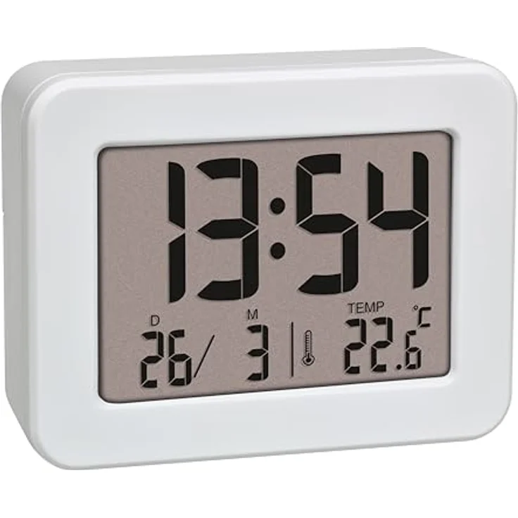 TFA Dostmann Mini Wecker 60.2044.02, Digitaluhr mit Temperaturanzeige, batteriebetrieben, inkl. Datum und Weckalarm, klein, weiß – Bild 1