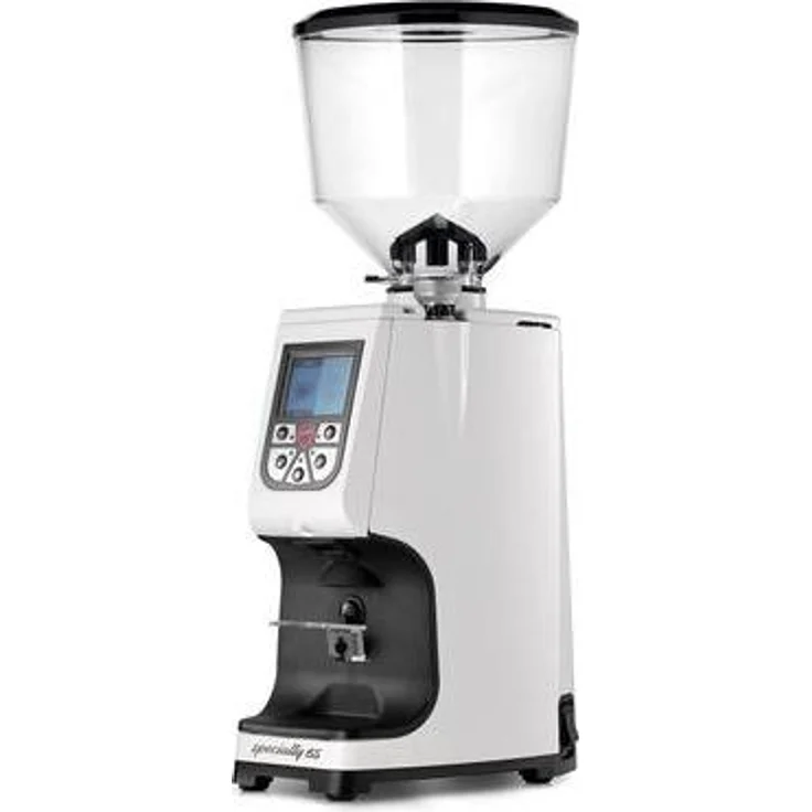 Eureka Atom Specialty 65, Kaffeemühle mit 65 mm Mahlscheiben, stufenloser mikrometrischer Regulierung, elektronischer Steuerung, weiss