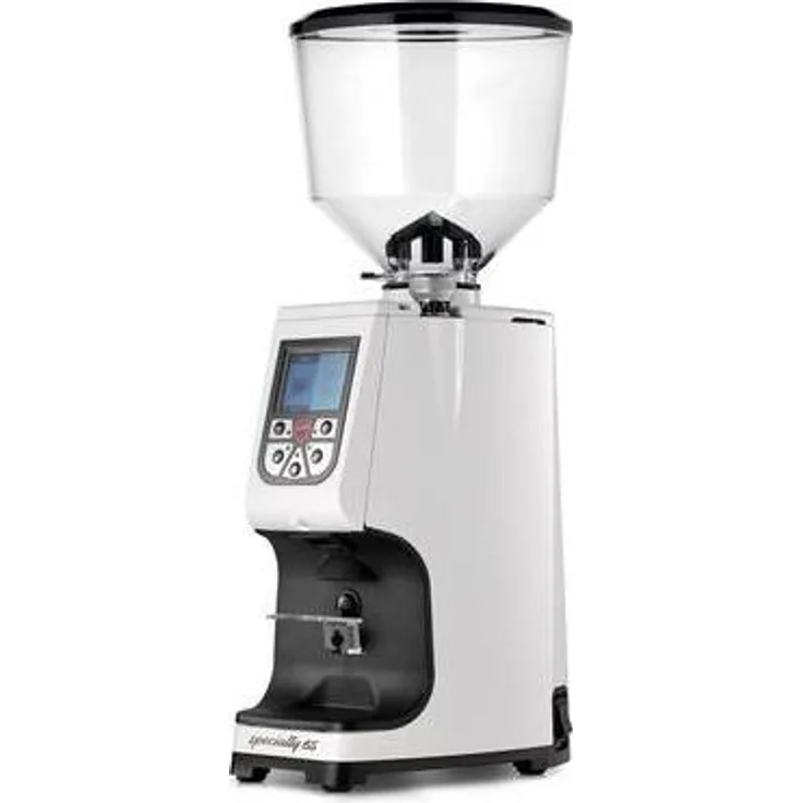 Eureka Atom Specialty 65, Kaffeemühle mit 65 mm Mahlscheiben, stufenloser mikrometrischer Regulierung, elektronischer Steuerung, weiss