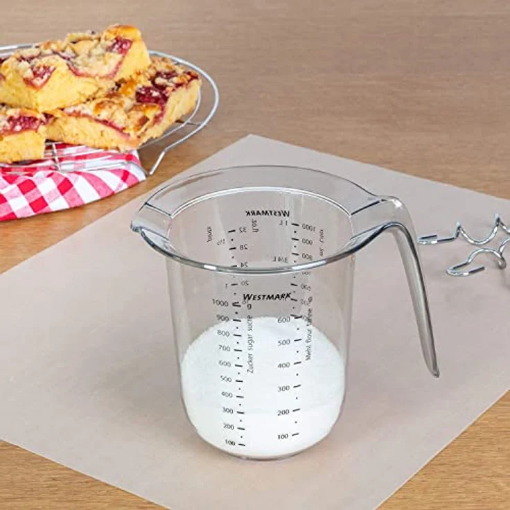 Westmark Koch- und Backset, 3tlg., Rührschüssel mit Deckel 2,5 l, Messkanne 1 l und Teigschaber , Kunststoff/Silikon, Duo, Weiß/Rot/Schwarz, 315322E6 – Bild 5